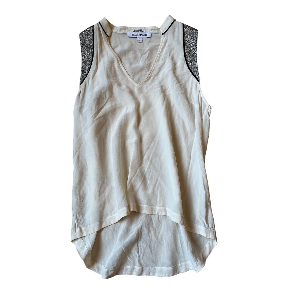 Elizabeth and James Ivory Silk Sleeveless Blouse XS Mesh Shoulder High Low Top